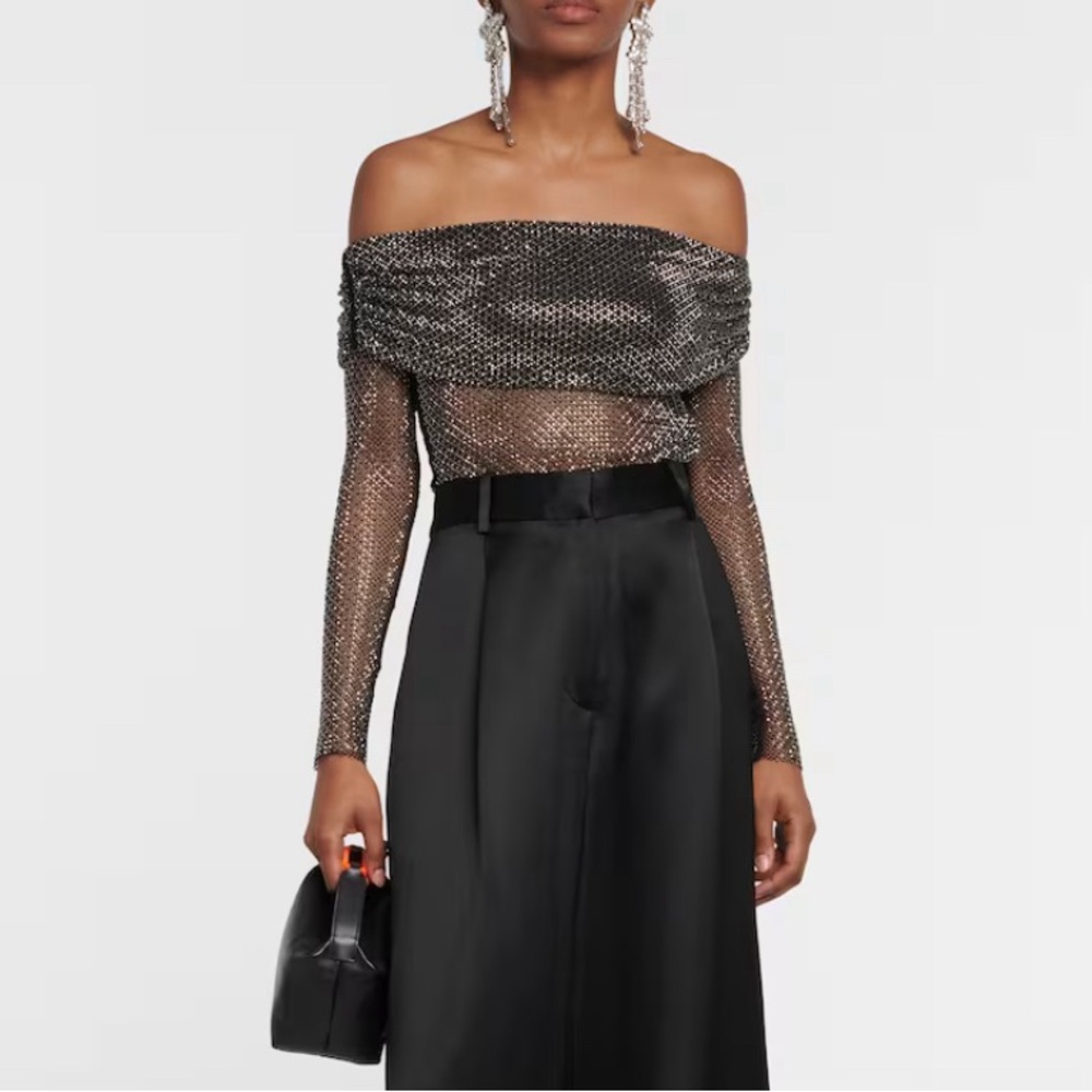 SELF-PORTRAIT Embellished fishnet top- Size US 4